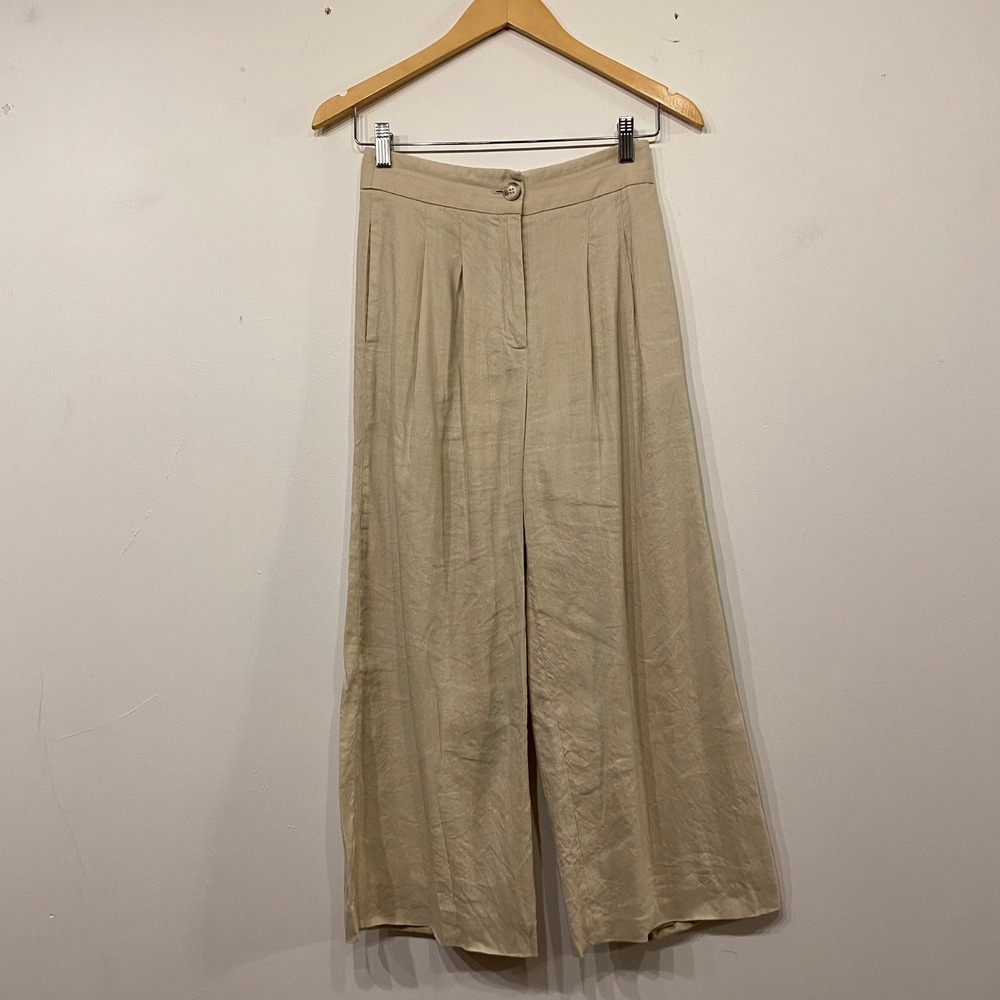 Antonio Melani Beige Linen Blend Wide Leg Pleated Cropped Pants Size 2